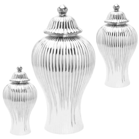Série de 3 Vases en Porcelaine Argenté