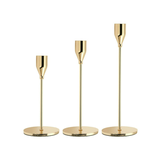 Série de 3 Porte-Bougies en Métal & Dorée