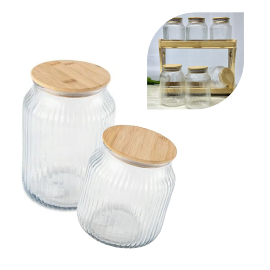 Série Boîtes à Épices en Verre & Bois 7 Pièces