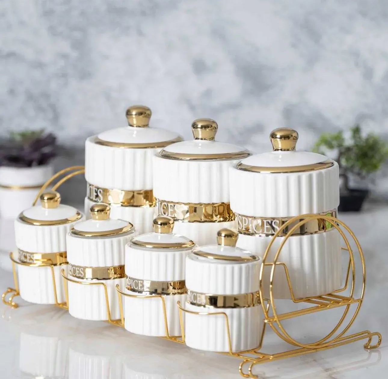 Série Boîtes à Épices en Porcelaine 8 Pièces