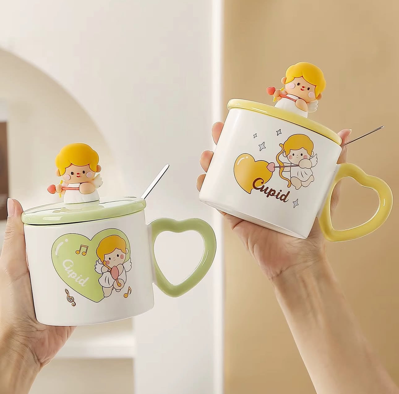 Mug en Porcelaine avec Couvercle & Cuillière à café