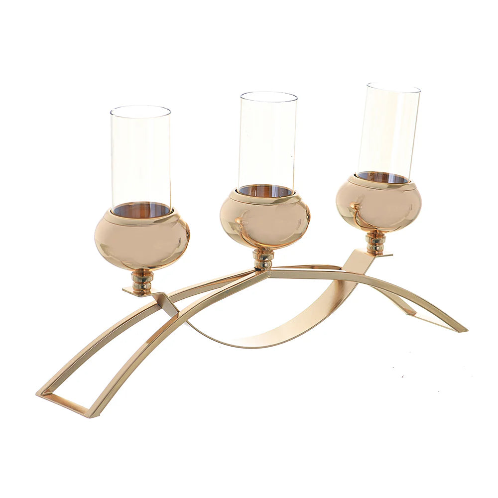 Porte-Bougies Dorée en Métal & Verre