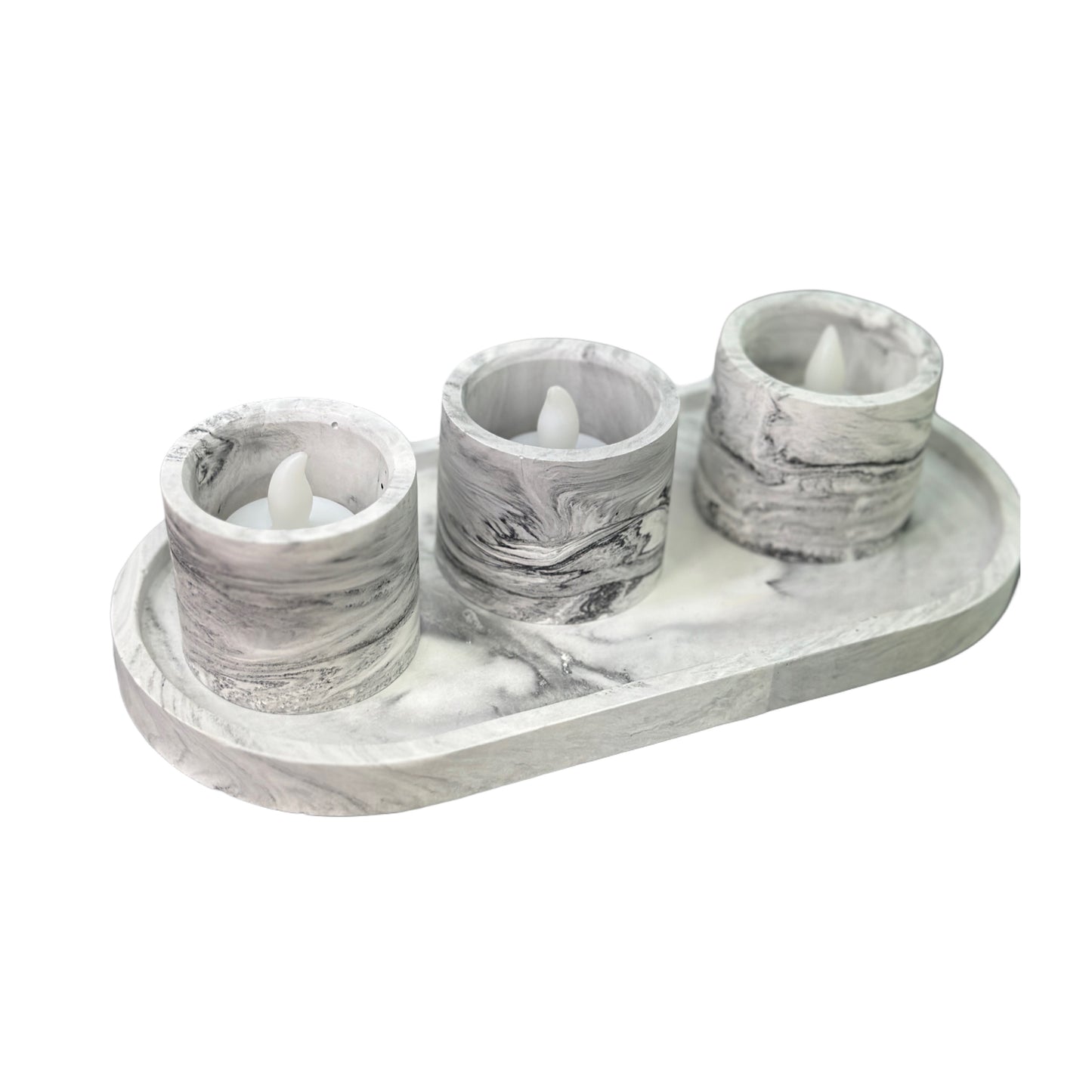Lot de 3 Porte-Bougies Marbré avec Support