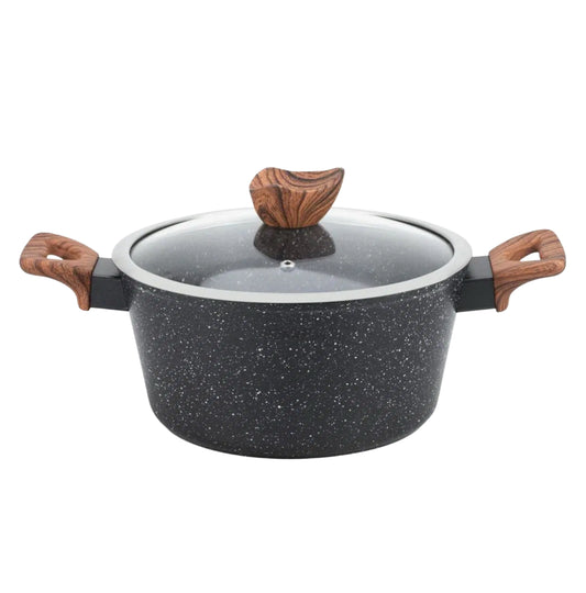 Faitout en Granite + Couvercle en Verre