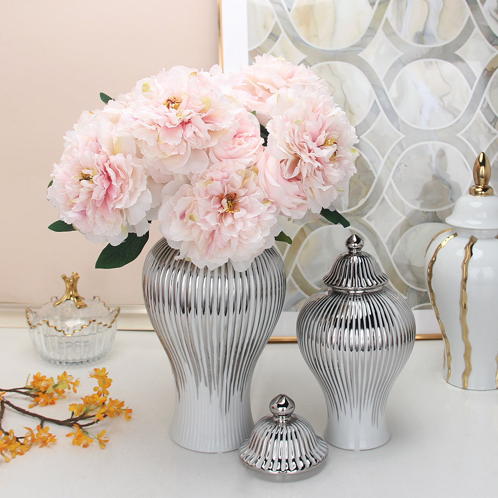 Série de 3 Vases en Porcelaine Argenté
