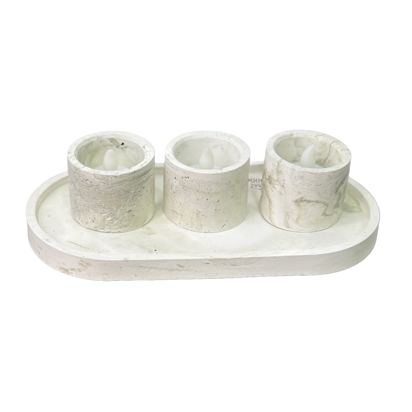Lot de 3 Porte-Bougies Marbré avec Support