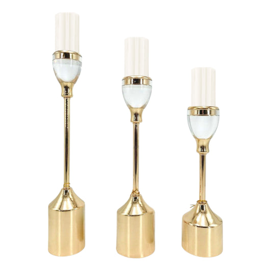 Série de 3 Porte-Bougies Dorée en Métal & Verre