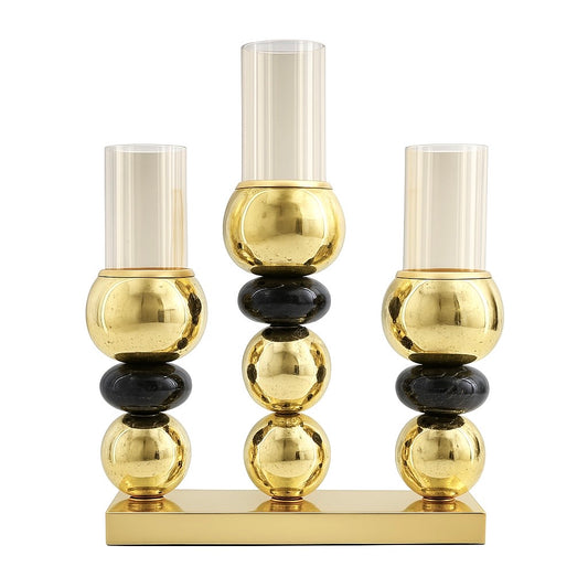 Porte-Bougies Élégant Dorée en Métal & Verre