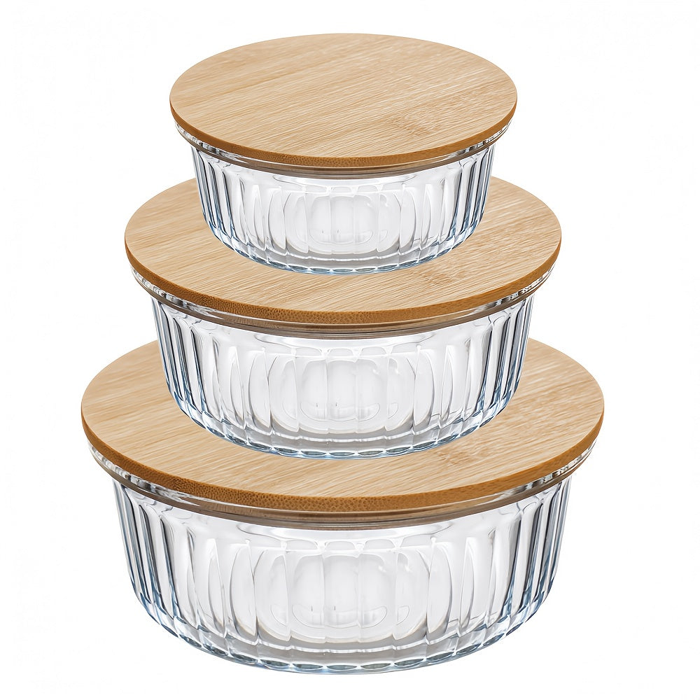 Lot de 3 Boîtes de Conservation en Verre avec Couvercle en Bois