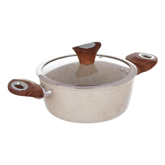 Faitout en Granite Blanc + Couvercle en Verre