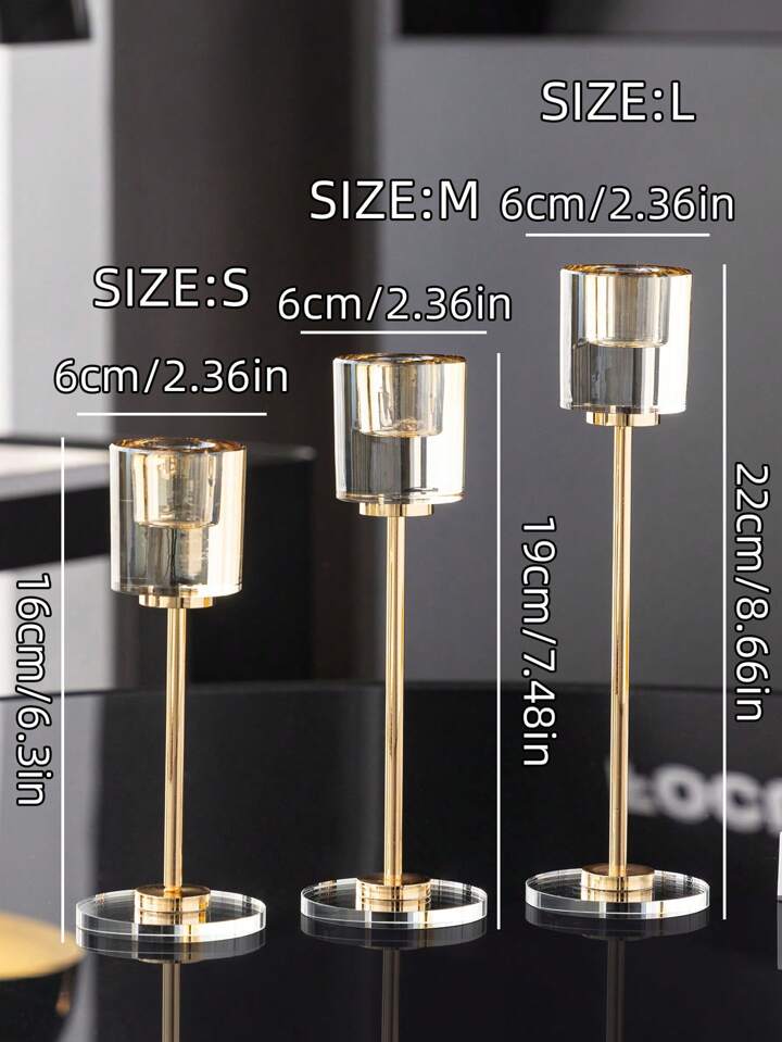 Série de 3 Porte-Bougies en Métal & Dorée