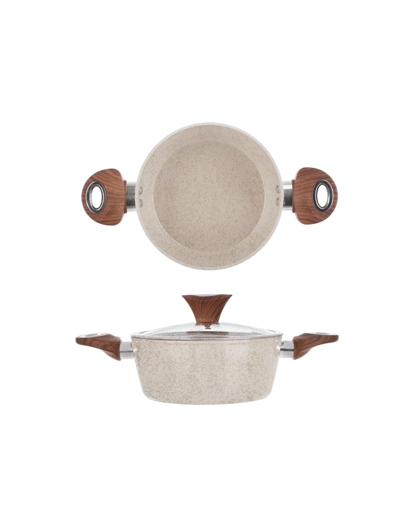 Faitout en Granite Blanc + Couvercle en Verre