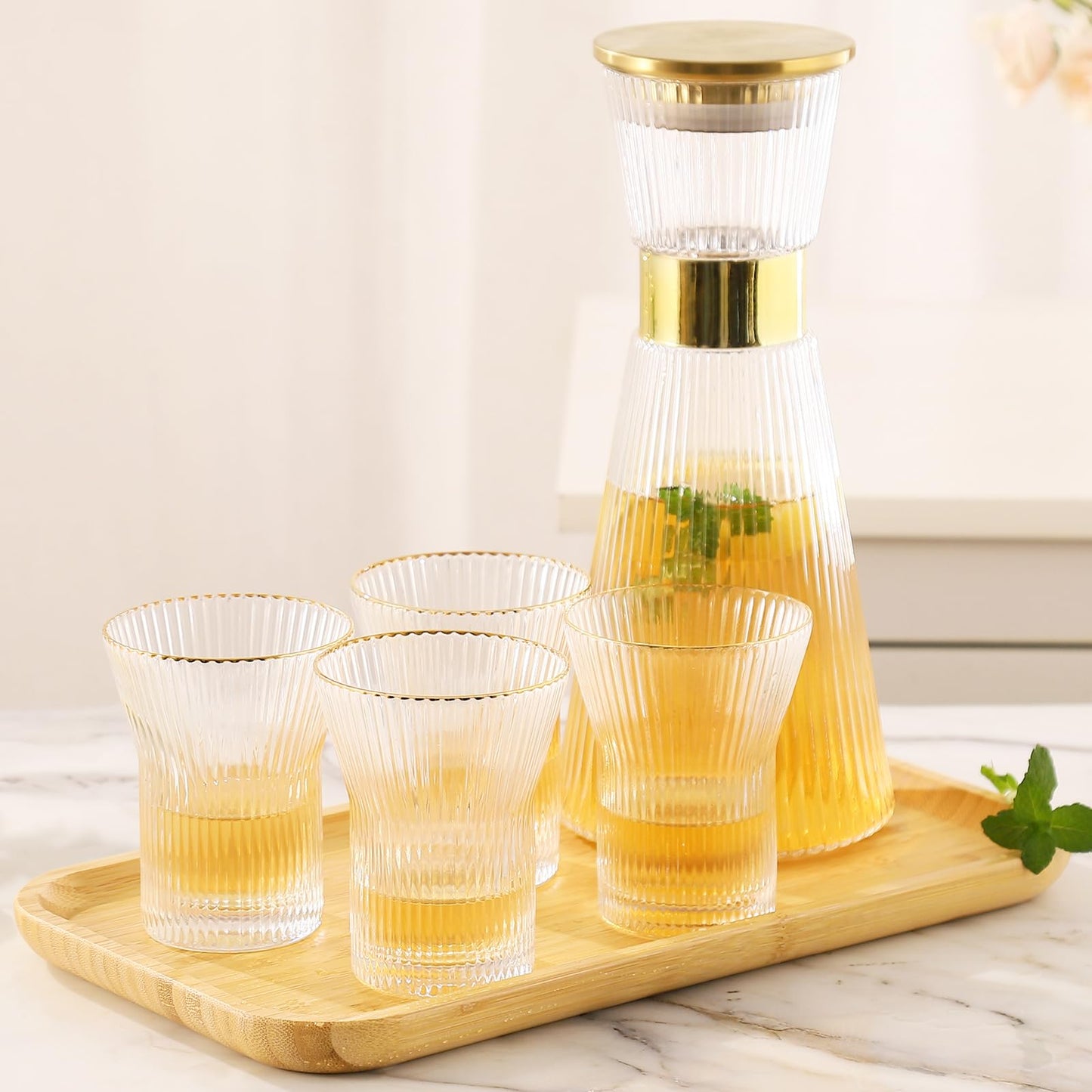 Service de 7 Pièces en Verre Dorée