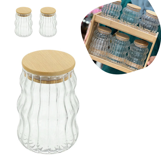 Série Boîtes à Épices en Verre & Bois 7 Pièces