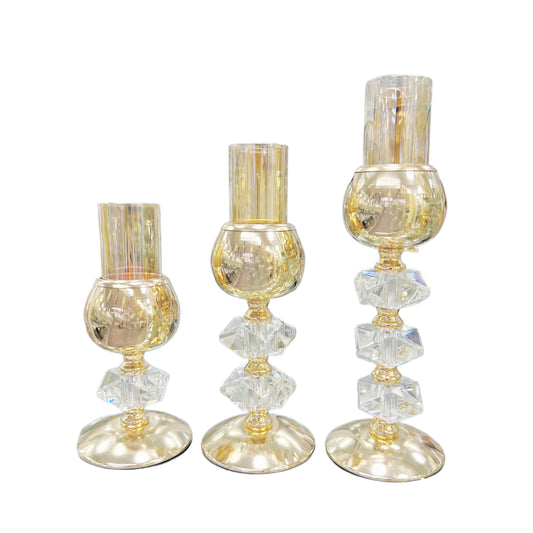 Série de 3 Porte-Bougies Dorée en Métal & Dorée