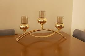 Porte-Bougies Dorée en Métal & Verre
