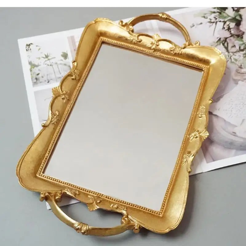 Plateau Miroir Rectangulaire Dorée Plastique 25/35cm