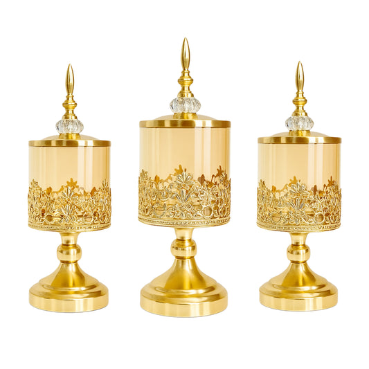 Série de 3 Bonbonnières en Verres Dorées