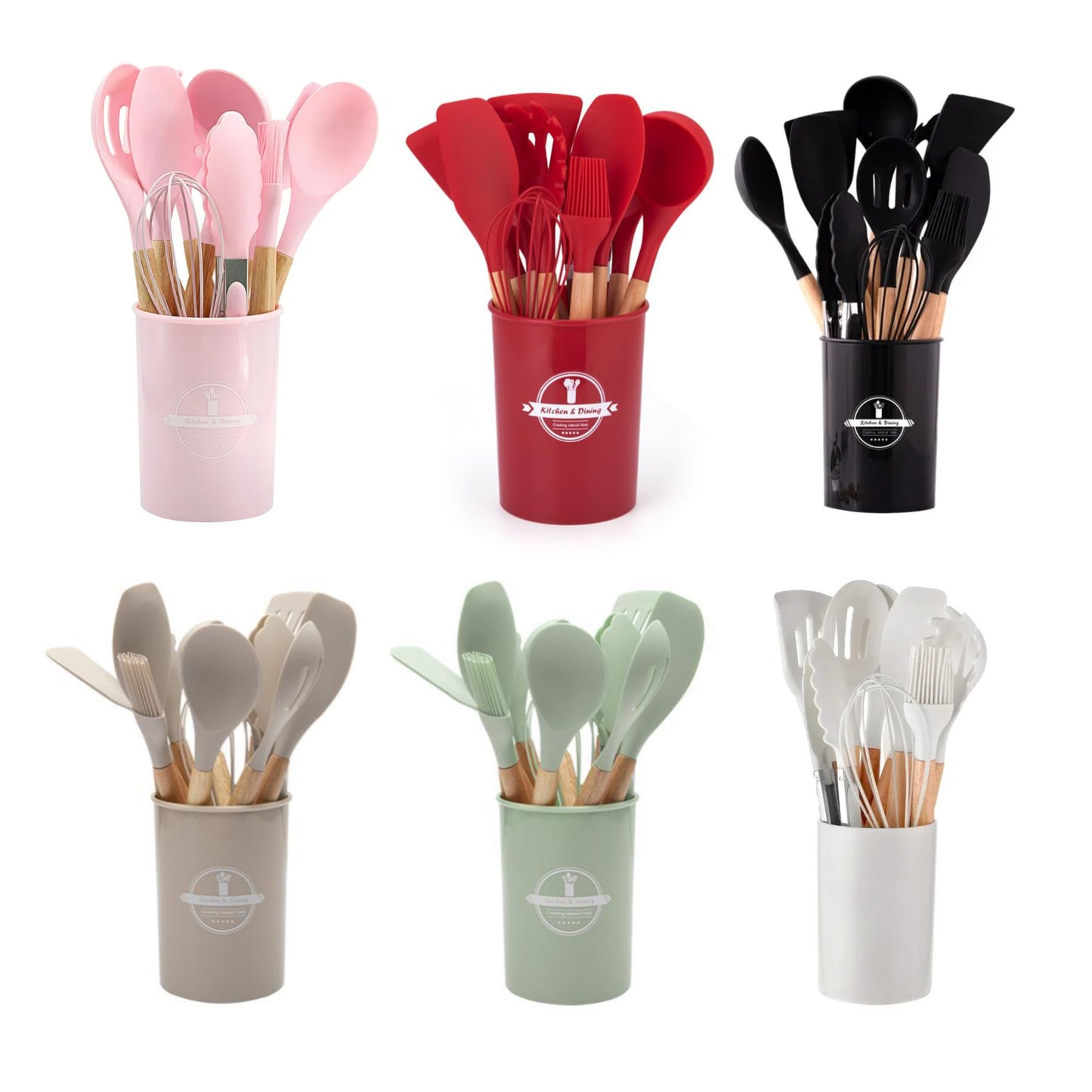 Ustensiles de Cuisine 12 pièces en Silicone avec manche en Bois Résistants à la chaleur