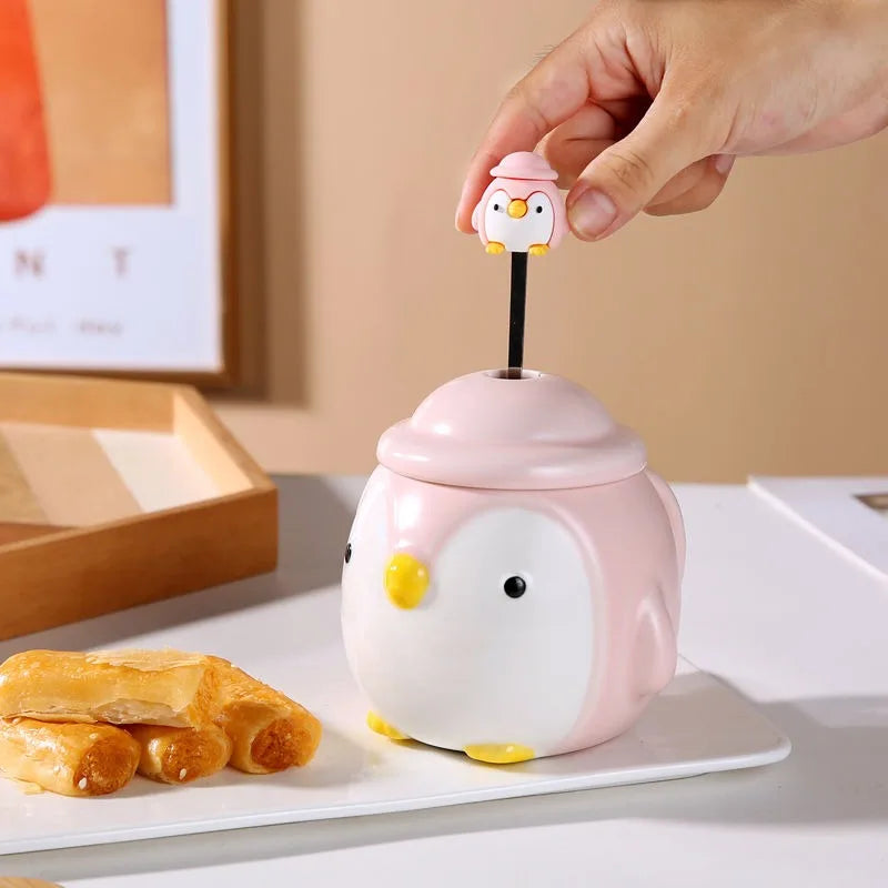 Mug en Porcelaine avec Couvercle & Cuillère à Café