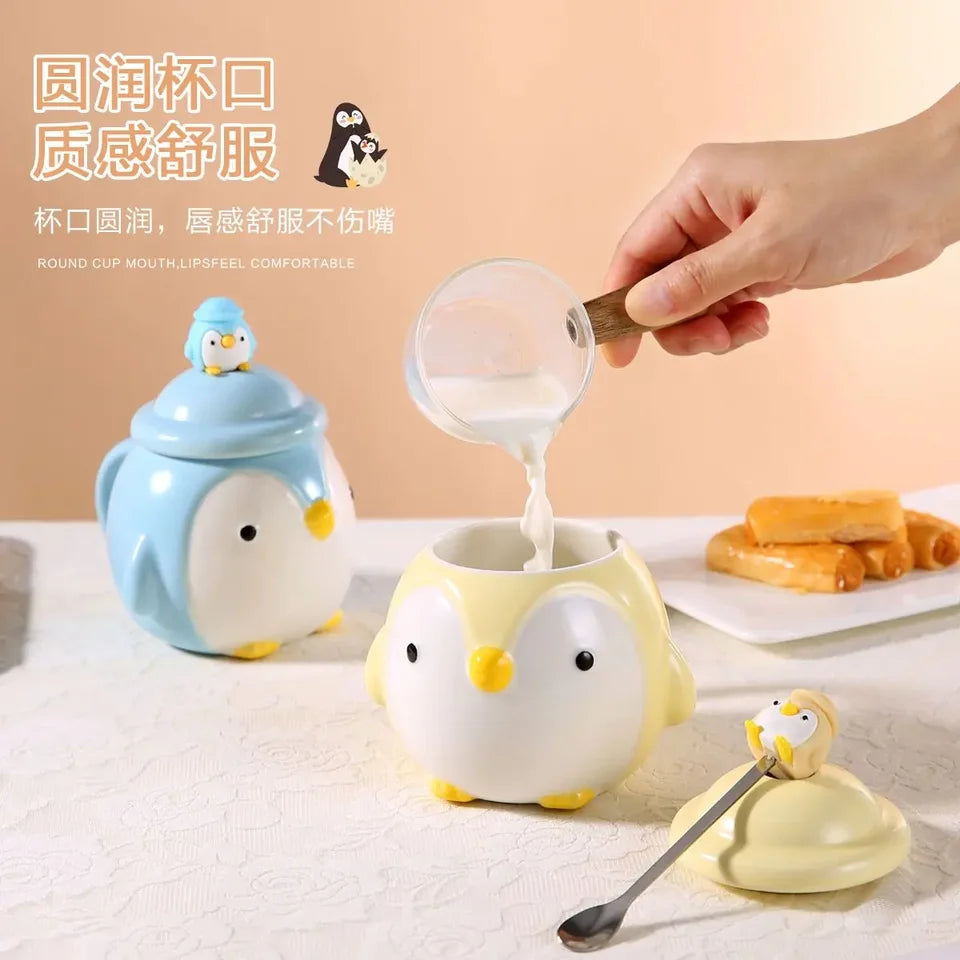 Mug en Porcelaine avec Couvercle & Cuillère à Café