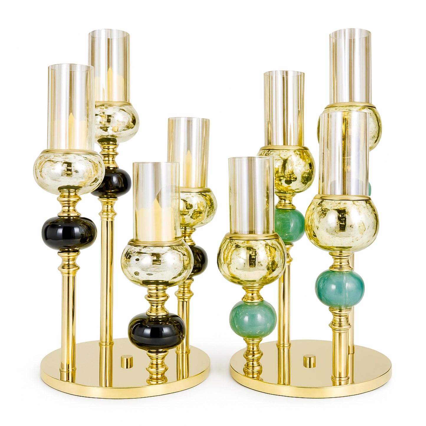 Porte-Bougies Élegant Dorée en Métal & Verre