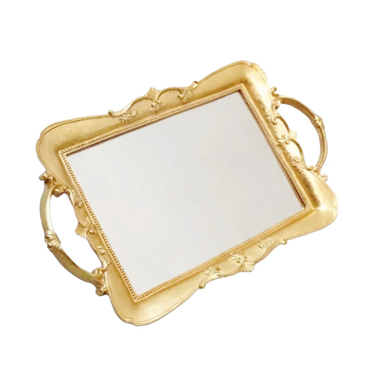 Plateau Miroir Rectangulaire Dorée Plastique 25/35cm