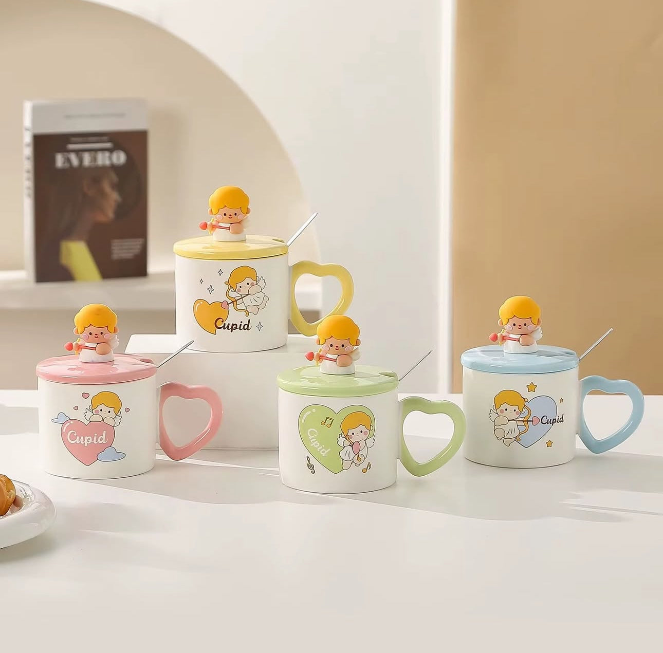 Mug en Porcelaine avec Couvercle & Cuillière à café