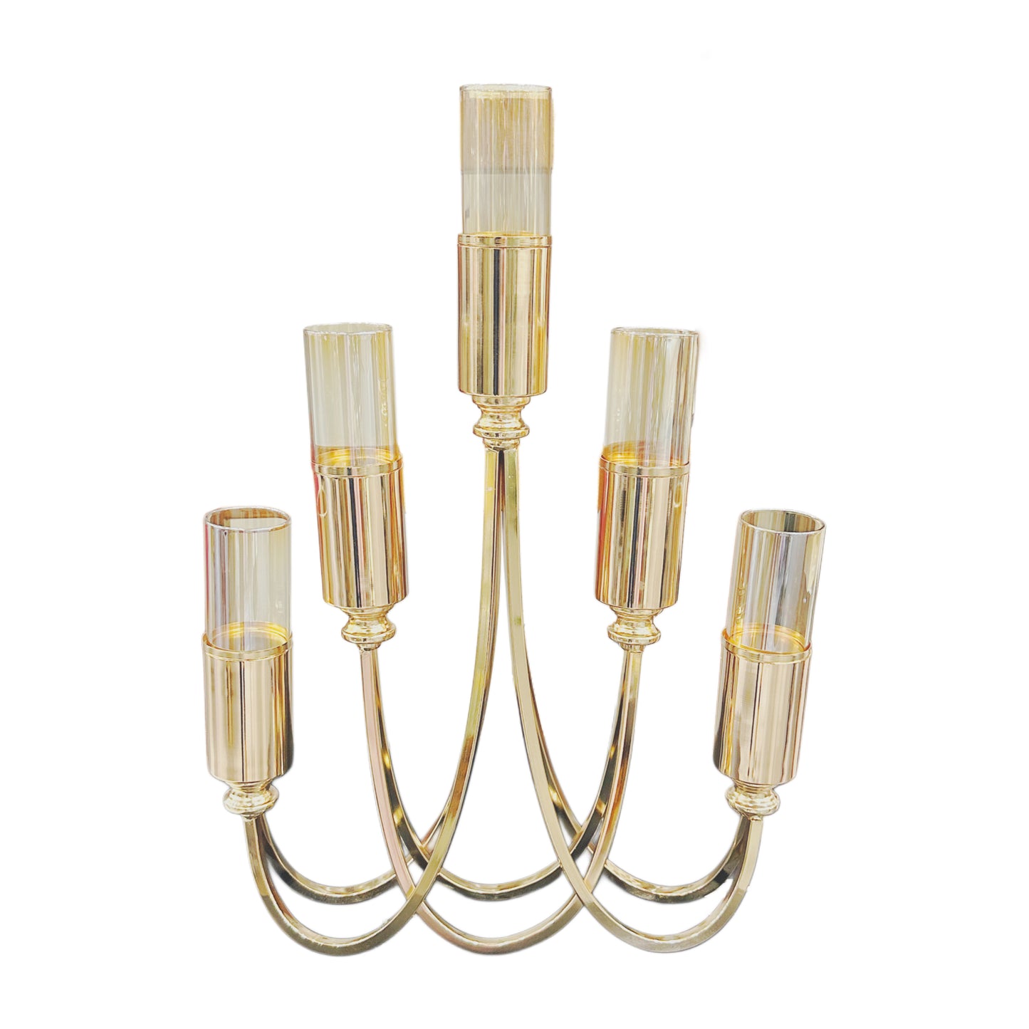 Porte-Bougies Dorée en Métal & Verre