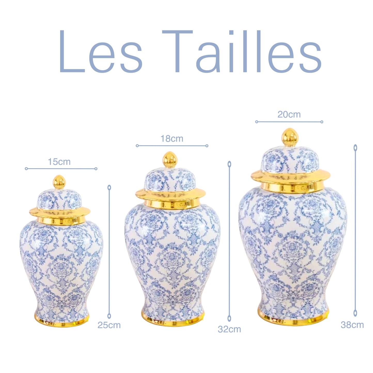 Série de 3 Vases en Porcelaine Fleuris