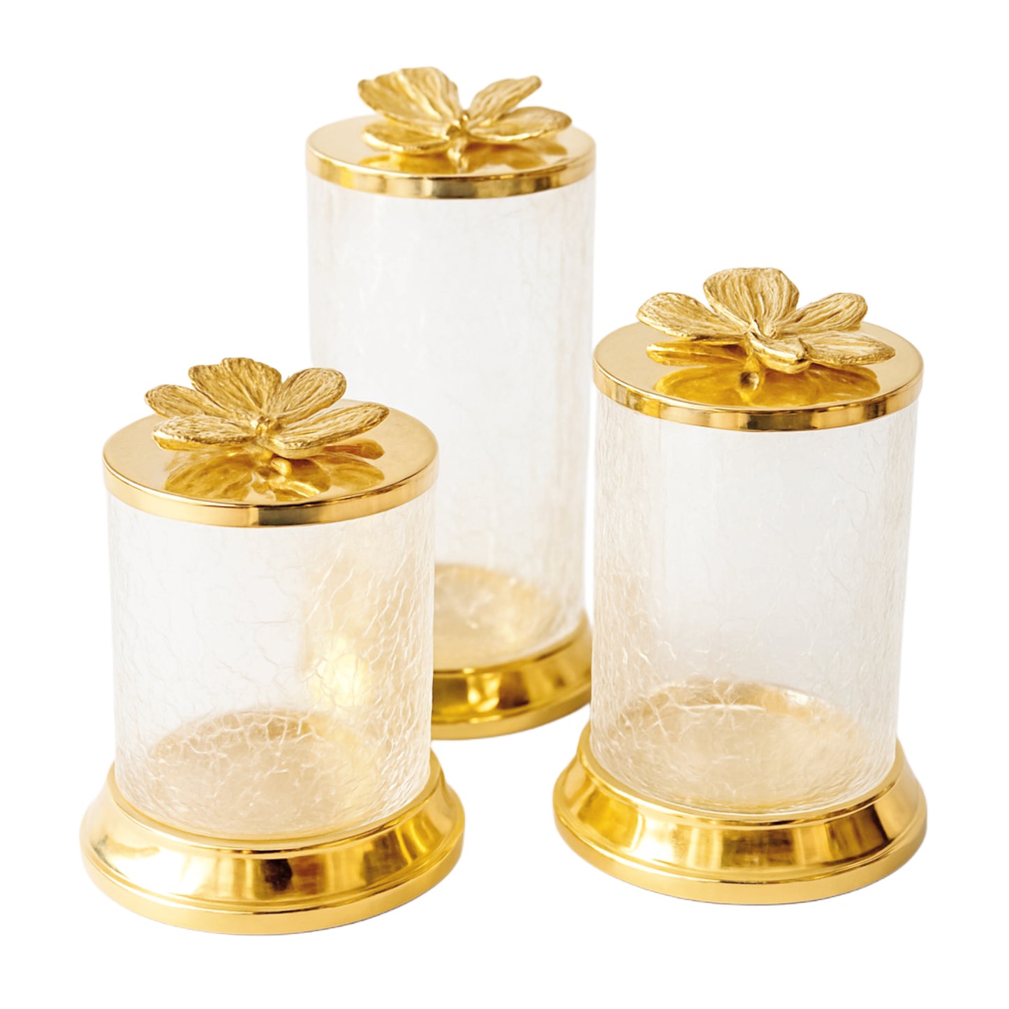 Série de 3 Bonbonnières Dorées en Verre