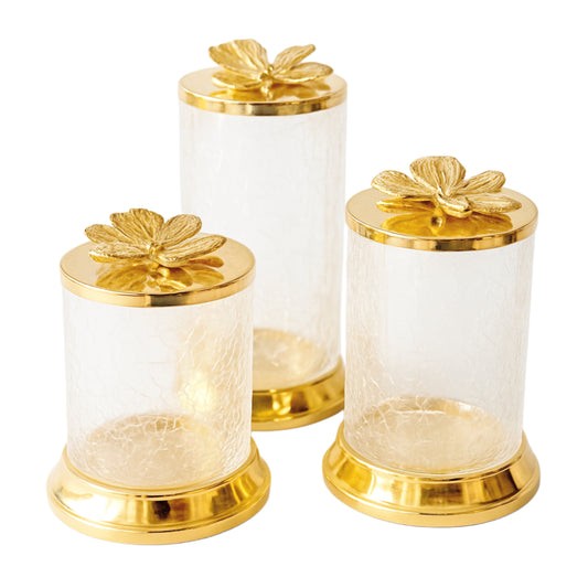 Série de 3 Bonbonnières Dorées en Verre