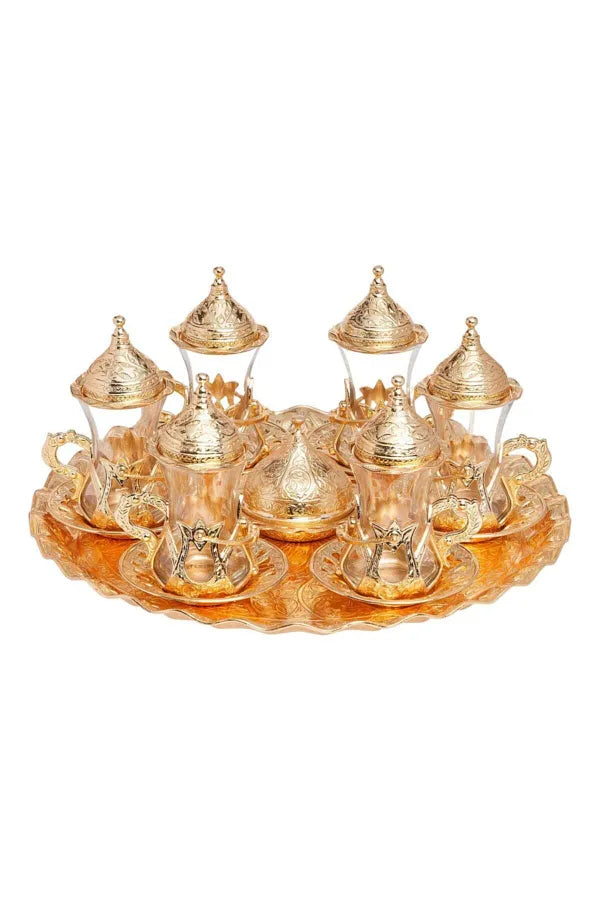 Service à Thé Oriental en Verre & Acier Dorée