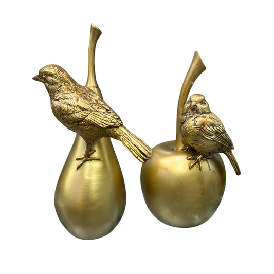 Série de 2 Élements d'Oiseaux Décoratifs Dorée