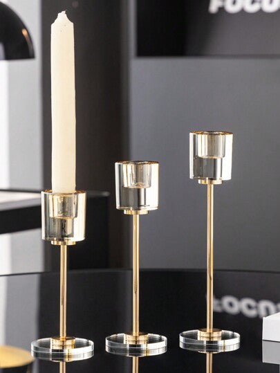 Série de 3 Porte-Bougies en Métal & Dorée