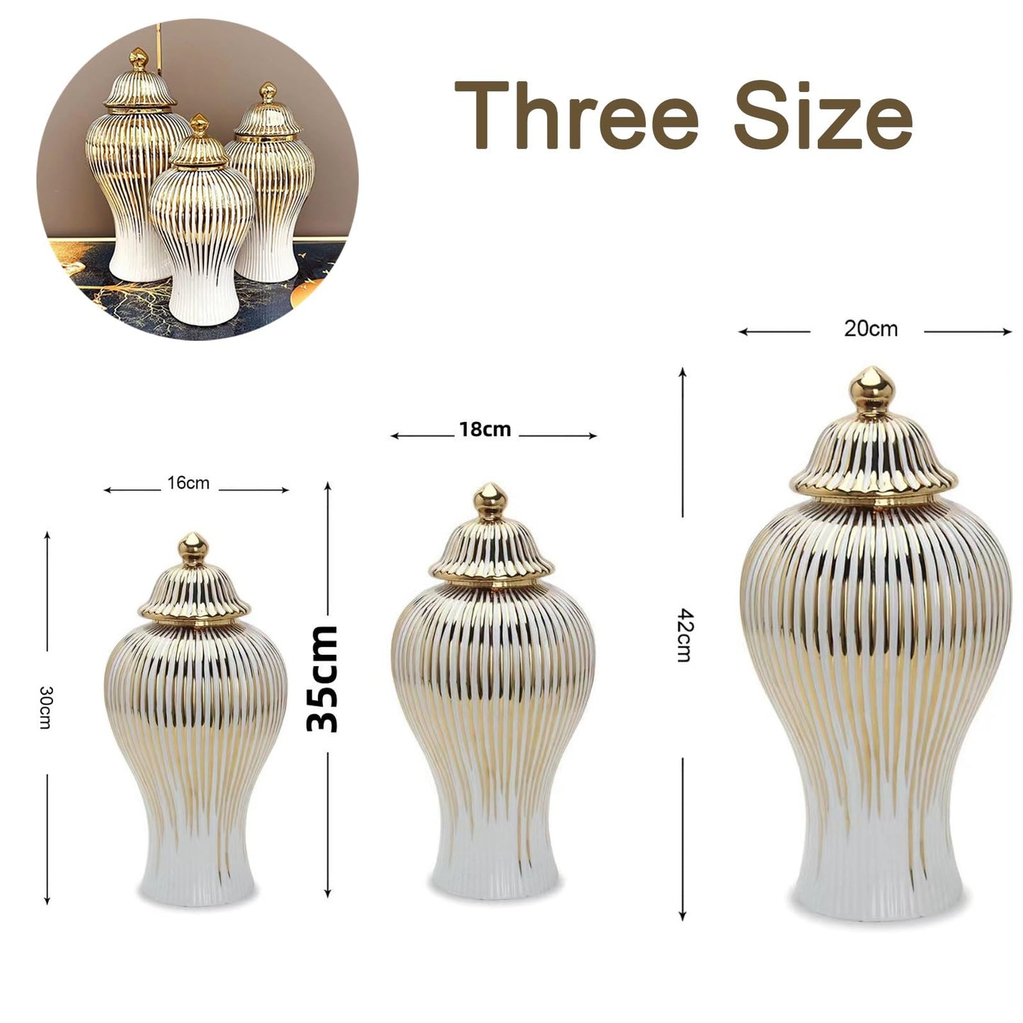 Série de 3 Vases en Porcelaine Argenté