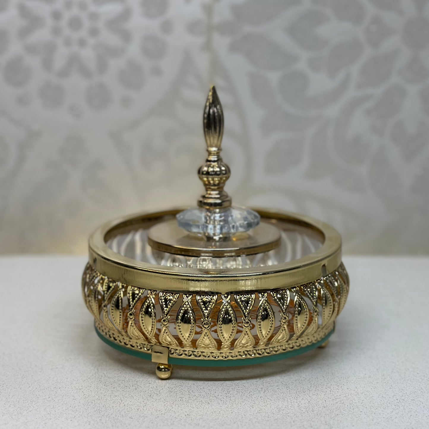 Bonbonnière en Métal & Verre Bronze