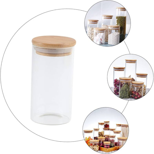 Boîte à Épices en Verre avec Couvercle en Bois