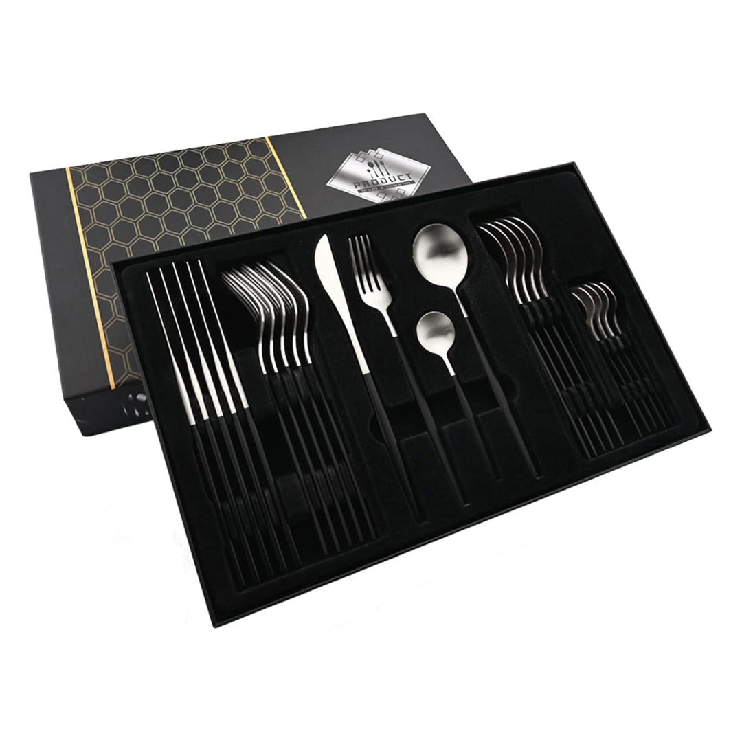 Coffret Ménagère 24 Pièces En Acier Inoxydable Argent