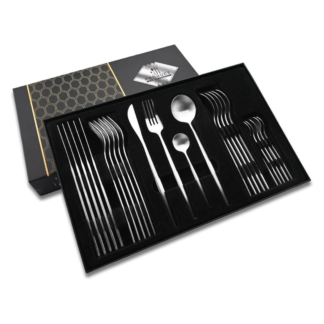 Coffret Ménagère 24 Pièces En Acier Inoxydable Argent