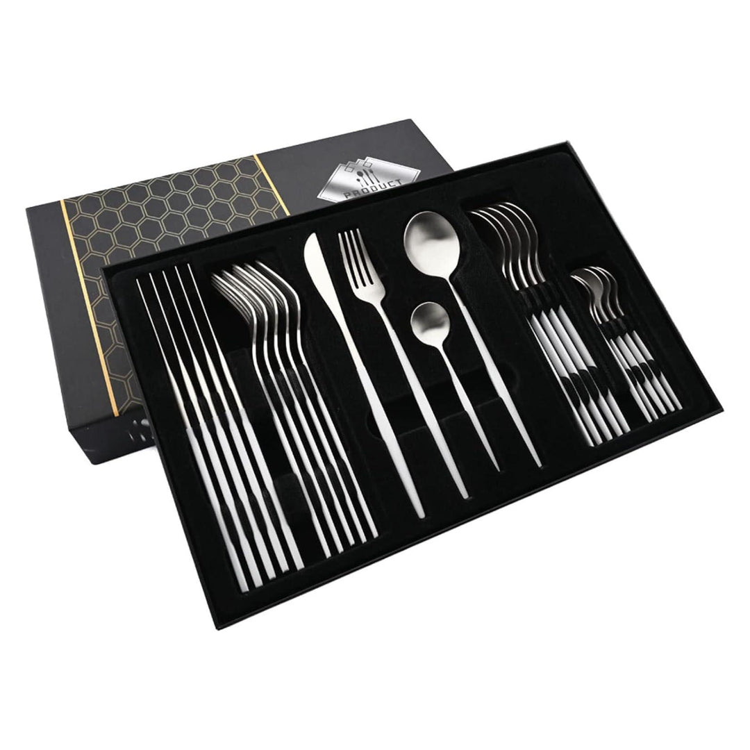 Coffret Ménagère 24 Pièces En Acier Inoxydable Argent
